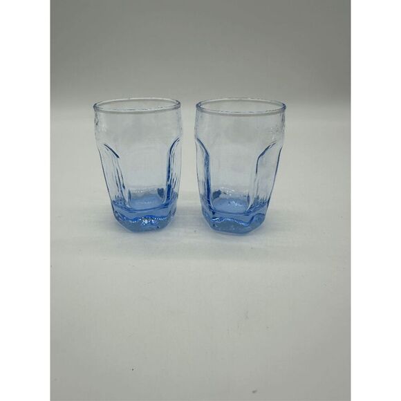 Libbey Mini Glasses Set of Two Hexagon Weighted Bottom Blue - Picture 1 of 5